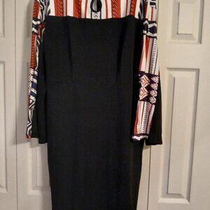 Black Dress with Afrocentric Print at Top, Bottom and Sleeves